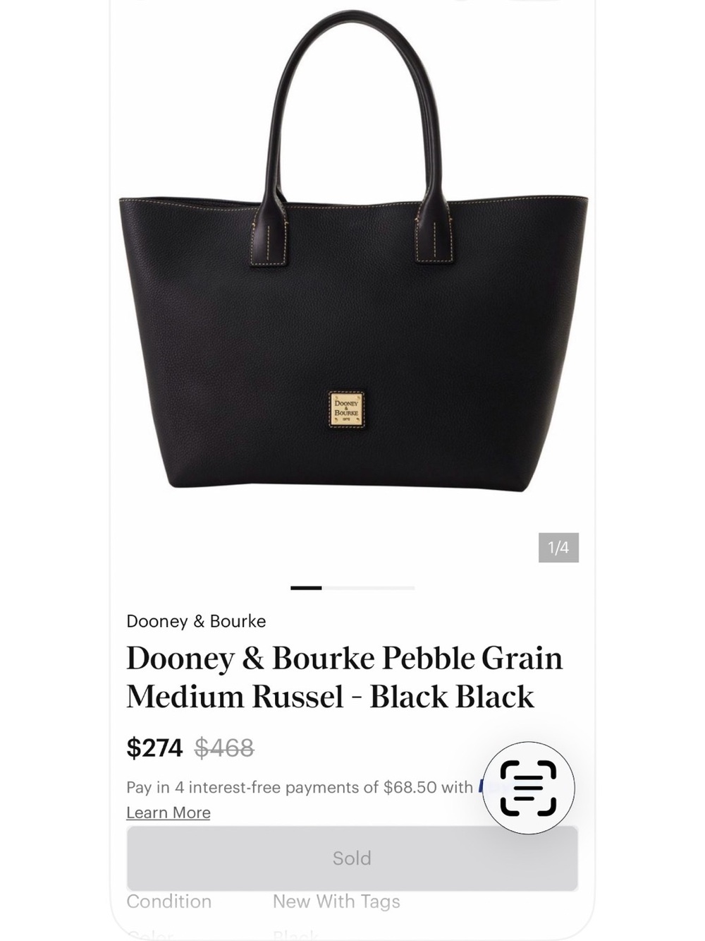 Dooney & Bourke Black Pebble Grain Tote with Gold Logo Plaque - Picture 8 of 8